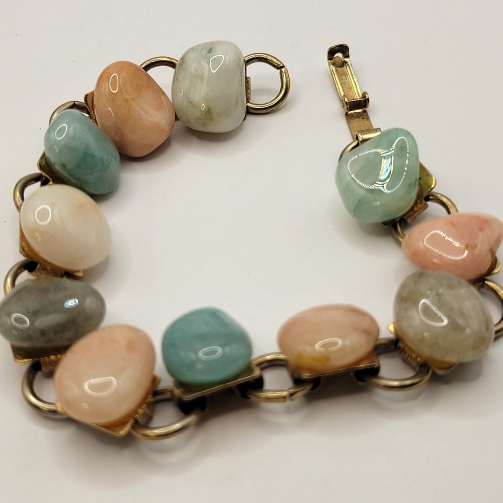 Vintage Polished Natural Stone Link Bracelet Multi Color